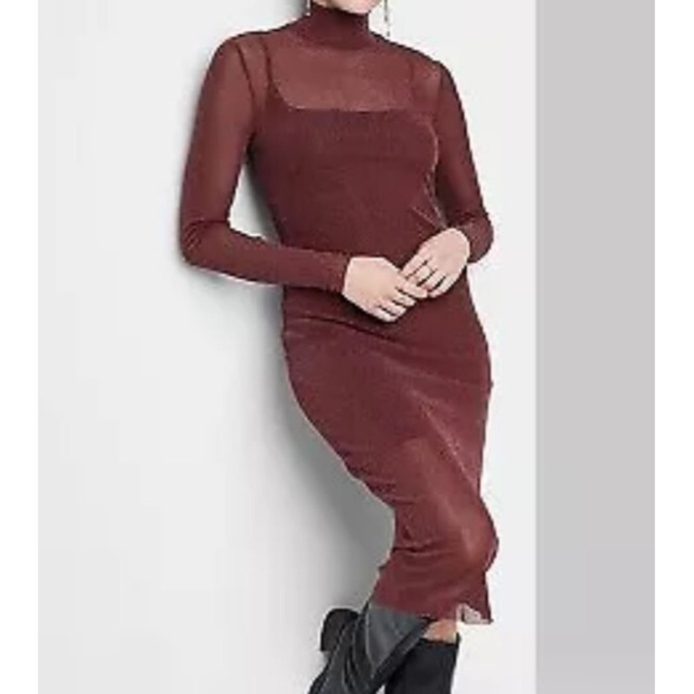 Women's Long Sleeve Lurex Mesh Midi Dress - Wild Fable Burgundy XS retail $30